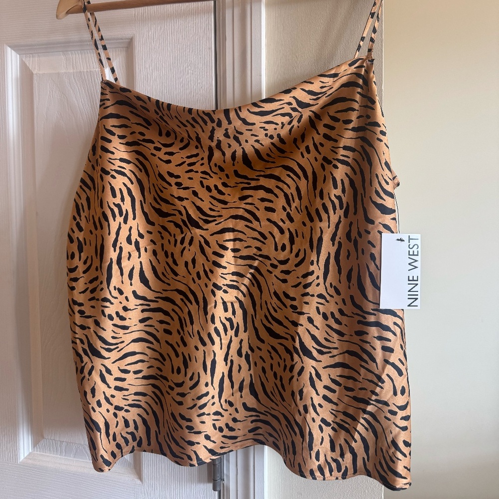 Nine West Cowlneck Satin Cami – Bronze Zig Zag – NWT -Size M